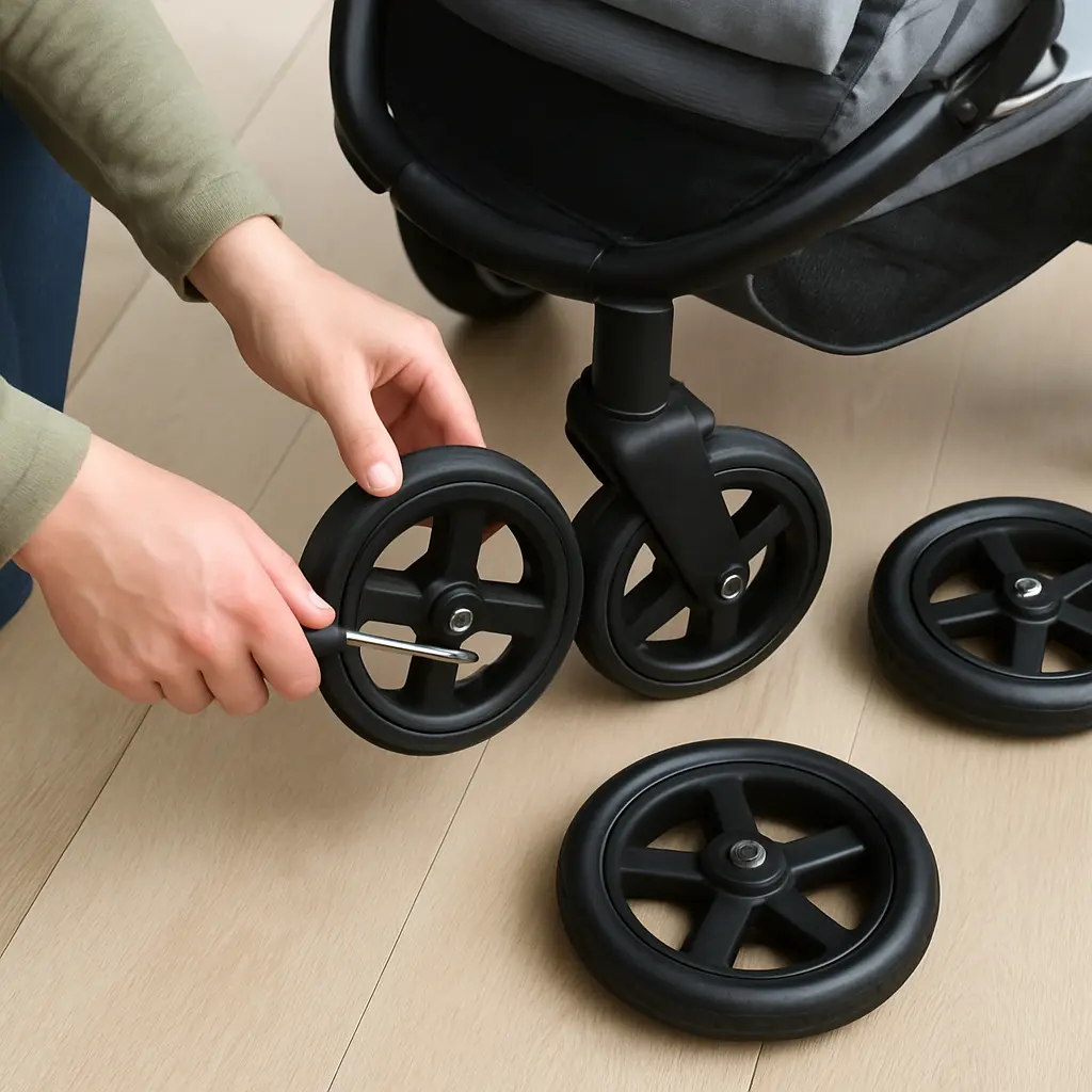 Wielen vervangen bij een 3 in 1 kinderwagen: stap-voor-stap